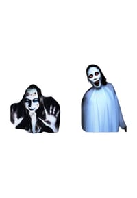 MANIKE - 2er-Set Halloween Tür- & Fenstervorhänge mit gruseligem Frauengeist-Motiv – Schreckens-Dekoration - multi