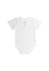maximo® - BABY BOY-Body, kurzer Arm Jersey, Ringel, Knopfpatte - cerulean-weiß