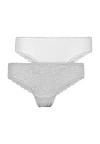 SNOCKS - Brazilian Slips, 2er-Pack, Spitzen-Details, für Damen - 246 GREY/WHITE