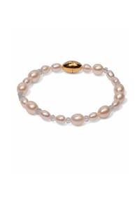 DI PERLE® DI PERLE Schmuckkollektion - Süßwasser Zuchtperlen Armschmuck Armband aus 925er Silber vergoldet mit Aquamarin, 19 cm - weiß
