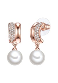 Luluandjane - Damen Ohrringe aus Metall-Legierung in Roségold mit Glas und Muschelkernperle - roségold