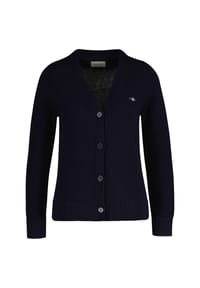 GANT - Damen Strickjacke - CLASSIC COTTON CARDIGAN, Knopfleiste, Feinstrick, Baumwolle - Blau (Evening Blue)