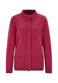 GOLDNER - Kurzgröße:  Cardigan mit Zopfmuster - bordeaux