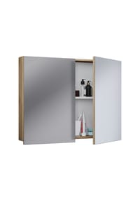 VCM. - Badschrank zeitlos | Maße ca. H. 59 x B. 60 x T. 12 cm | Zwei Drehtüren | Spiegelschrank - Badinos 59 x 60 cm - Honig-Eiche