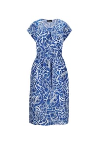 GOLDNER - Kurzgröße:  Leinenkleid Ethno, Halbarm - grün / gemustert