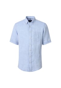 CASAMODA - Herren Leinenhemd Kurzarm uni Casual Fit - Blau