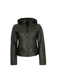 JILANI - Damen Lederjacke Lammnappa Kapuze olive - olive