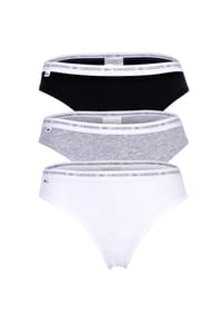 LACOSTE - Damen Strings, 3er Pack - Thong, Unterwäsche, Cotton Stretch, Logobund, einfarbig - Schwarz