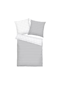 TOM TAILOR - Bettwäsche Set - CHECK & STRIPES, Renforcé Bettwäsche, Wendemotiv, Baumwolle - Grau/Weiß