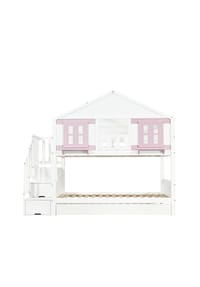 KOMHTOM - Hausbett 90x200cm mit Stabiler Lattenrost, Weiß+Rosa - Weiß