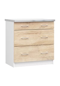 Akord - Lima Küchenunterschrank S80 mit 3 Schubladen und Arbeitsplatte - weiß/sonoma-eiche