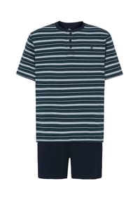 El Búho NOCTURNO® - Kurzer Herren-Schlafanzug, Baumwolle, gestreift - grün/marineblau