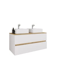VCM. - 2-tlg. Doppelwaschtisch Cosila mit 2 Keramikbecken – Badschrank mit 2 Softclose-Schubladen, Maße Waschplatz Set: H. 51 x B. 112 x T. 47 cm, Cosila-A - Anthrazit / Honig-Eiche