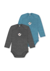 normani® - 2er Pack Baby Merino Body Langarm Auckland - Anthrazit/Beige