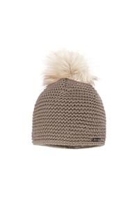 CAPO - Strickmütze, LL-Struktur Kunstfellpompon, Fleecestreifen - alpaca