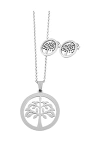 Adelia's - Edelstahl Schmuckset Lebensbaum mit Ohrringe + Halskette + Anhänger silberfarben - silber