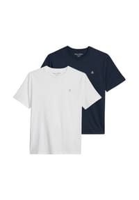 Marc O'Polo - Herren T-Shirt, 2er Pack - Kjer, Rundhals, Regular Fit, Baumwolle - Dunkelblau/Weiß