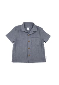 maximo® - GOTS MINI BOY-Hemd, Kragen kurzer Arm, Musselinstoff - altindigo-weiß-streifen