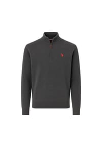 U.S. POLO ASSN. - Herren Strickpullover mit Stehkragen - Half Zip, Logo, Baumwolle - Beige