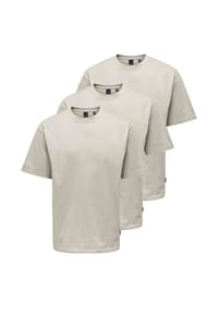 ONLY & SONS - T-Shirt 3er Pack Onsfred - Beige / Dunkelgrau / taupe