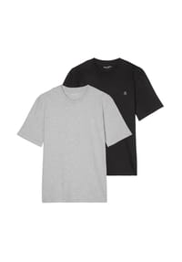 Marc O'Polo - Herren T-Shirt, 2er Pack - Small-Logo, Regular Fit, Baumwolle, uni - Blau/Weiß