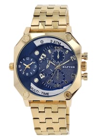 RAPTOR Raptor - Herren Quarz Armbanduhr Magnus mit Edelstahlgliederarmband - 3 ATM - Mineralglas - blau-gold