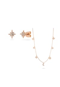 Fiocco JEWELRY - Universo Kette und Luna Ohrringe Zirkonia Brillantschliff weiß, 925 Sterling Silber - roségold