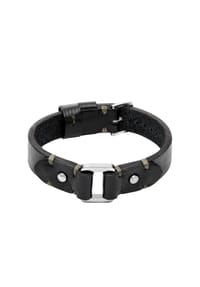 FOSSIL MACHINE - Fossil Herrenarmband Machine Edelstahl Lederband schwarz, JF04946040 - Schwarz