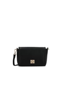 Kazar - Kleine schwarze Lederhandtasche mit Klappe - Schwarz