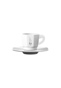 BIALETTI - Achteckige Espressotassen 4er Set mit Unterteller, Weiß - Weiß