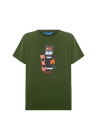 cat e lolette - Olivgrünes T-Shirt mit Snowboard-Katze - grün
