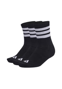 adidas - Unisex Quartersocken, 3er Pack - 3-Stripes Cushioned Sportswear Mid-Cut Socks, Logo, Streifen, gepolstert - Schwarz