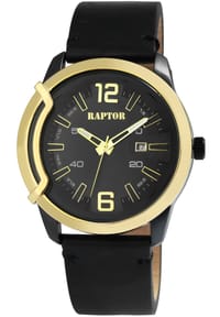 RAPTOR Raptor - Herren Quarz Armbanduhr Davian mit Lederarmband - 3 ATM - Mineralglas - gold-schwarz