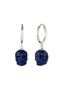 KUZZOÍ - Ohrringe Creole Totenkopf Lapis Lazuli Blue 925 Sterling Silber - Silber