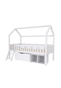 KOMHTOM - Hausbett 90/200 cm in Weiß mit Anti-Drop-Geländer - Weiß