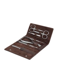 Erbe SOLINGEN® - Maniküre Druckknopf-Etui, Inox, antik, 7-teilig - braun