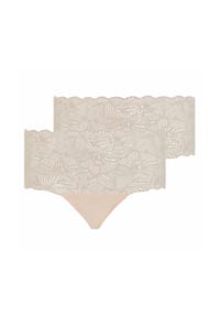 CHANTELLE - Damen Taillenslip 2er Pack - SoftStretch, High Waist, Spitze, Einheitsgröße 36-44 - Beige