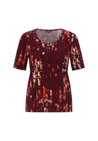 GOLDNER - Kurzgröße:  Viskoseshirt mit Blüten und Längsstreifen - anthrazit / türkis / pink / gemustert