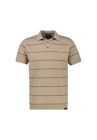 LERROS - Strick-Polo-Shirt mit Streifenmuster aus reiner Baumwolle - GRAVEL BEIGE MELANGE
