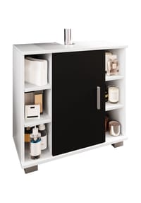 VCM. - Holz Waschbeckenunterschrank | Badschrank | Maße: H. 58 x B. 60 x T. 30 cm | 1 Drehtür | 2 Fächer | 6 kleine offene Regalfächer - Zalo M - Weiß