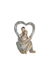 GILDE - Dekofigur Paar Herzmotiv, Kunstharz, Silberfarben, H 15 cm - silber