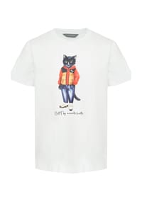 cat e lolette - Weißes T-Shirt mit sportlicher, lässiger Katze - weiß