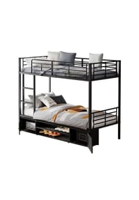 KOMHTOM - Etagenbett 90x200cm & 120x200cm, Zwei Schubladen mit Rollen, Weiß+Natur - Schwarz