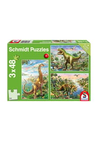 Schmidt - Bilderpuzzle "Abenteuer mit den Dinosauriern", 3 x 48 Teile - 