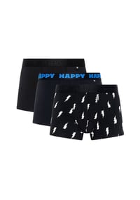 HAPPY SOCKS - Herren Boxershorts, 3er Pack - Trunks, Cotton Stretch, uni/gemustert - Black and White