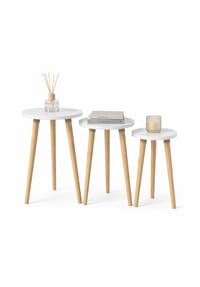 VCM. - 3-tlg. Beistelltisch Set, Runde Satztische mit Holzfüßen, Ø 34 cm, Wohnzimmertische im Retro-Design - Barila - Honig-Eiche