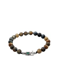 HAZE & GLORY - Armband Armbandperlen Tigerauge Synthetischer Smaragd Grün 925 Sterling Silber - Silber