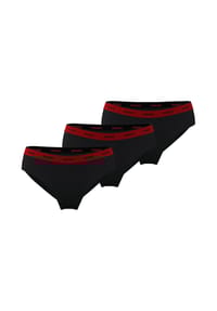 HUGO - Damen Slips, 3er Pack - Brief Stripe, Unterwäsche, Baumwolle, Logo, einfarbig - Schwarz/Rot