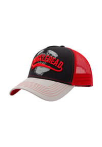 KING KEROSIN - Trucker Cap Motorblock-Print mit plastisch gesticktem Schriftzug darüber Knucklehead - schwarz