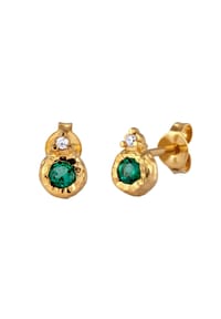 elli. PREMIUM - Ohrringe Ohrstecker Zirkonia Synthetischer Smaragd Grün 925 Sterling Silber - Gold